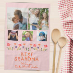 Pink Best Grandma Flowers 5 Photo Collage Keepsake Kitchen Towel<br><div class="desc">Cute Pink Best Grandma Flowers 5 Photo Collage Keepsake kitchen towel. Hand-drawn flowers in beautiful spring colours and 5 photos on pink background. Create your own personal gift for a grandmother for Mother`s Day,  a birthday or Christmas and add your names and photos.</div>