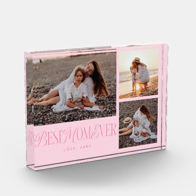 Pink Best Mom Ever Collage Photo Block (Left)
