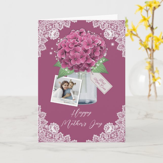 Pink Best Mom Ever Floral Photo Happy Mother's Day Card (Yellow Flower)