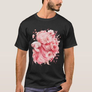 Pink Betta Fish Watercolor, Floral Cherry Blossom  T-Shirt