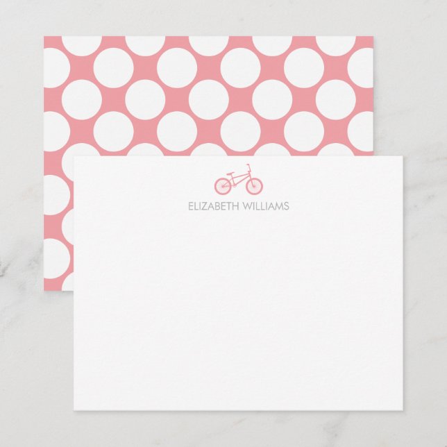 Pink Bicycle and Large Dots Custom Note Cards (Front/Back)