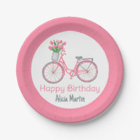 Pink Bicycle Basket Tulip Flower Any Age Birthday