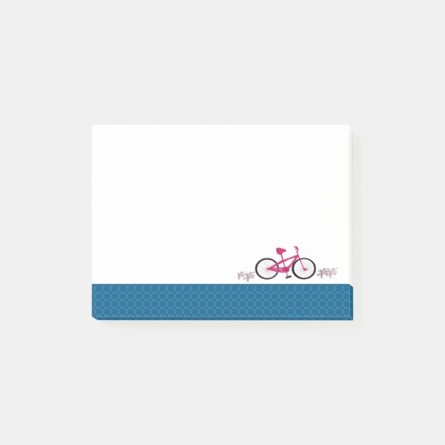 Pink Bicycle Blue Patterned Border Post-it Notes (Front)