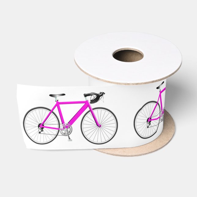 Pink Bicycle on White Satin Ribbon (Spool)