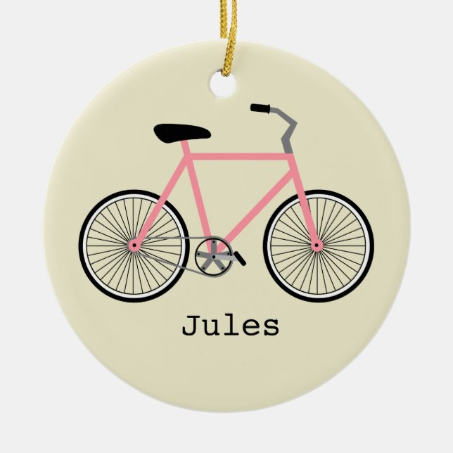 Pink Bicycle Personalized Ornament (Front)