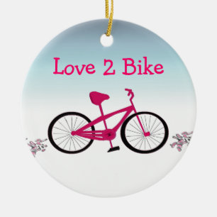 Pink Bicycle with Cute Saying Ceramic Ornament