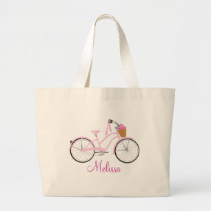 Pink Bicycle with Streamers Large Tote Bag