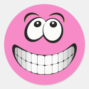 Pink Big Grin Face Classic Round Sticker