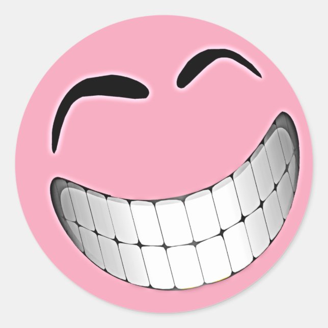 Pink Big Grin Face Classic Round Sticker (Front)