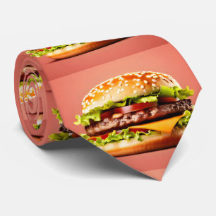 Pink Big Hamburger Party Neck Tie
