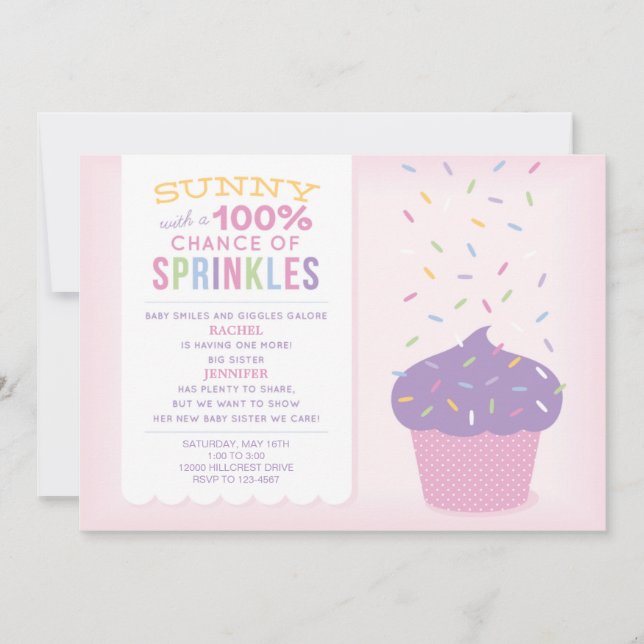 Pink Big Sister Cupcake Baby Sprinkle Invitation (Front)