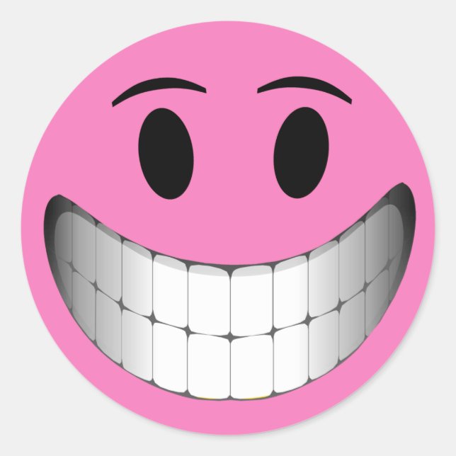 Pink Big Smile Face Classic Round Sticker (Front)