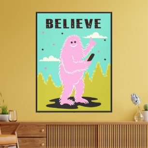 Pink Bigfoot Yeti Cellphone retro mod pop art Canvas Print