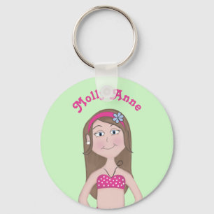 Pink Bikini, fair skin with brunette and blue eyes Keychain