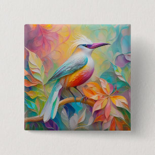 Pink Billed Red Breasted Fantasy Bird 2 Inch Square Button