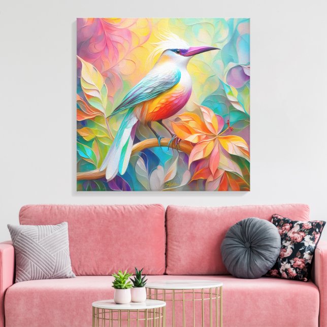Pink Billed Red Breasted Fantasy Bird Canvas Print (Insitu(LivingRoom))