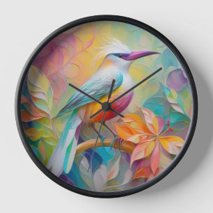 Pink Billed Red Breasted Fantasy Bird Clock