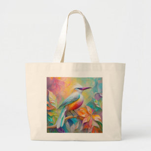 Pink Billed Red Breasted Fantasy Bird Large Tote Bag