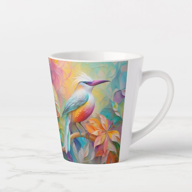 Pink Billed Red Breasted Fantasy Bird Latte Mug (Right)