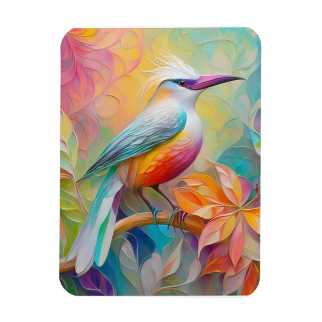 Pink Billed Red Breasted Fantasy Bird Magnet (Vertical)