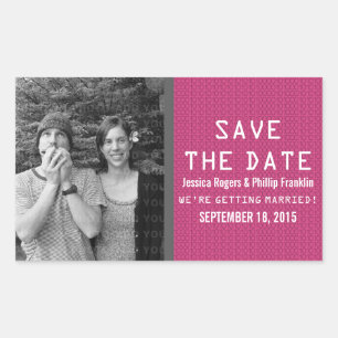Pink Binary Code Photo Save the Date Stickers