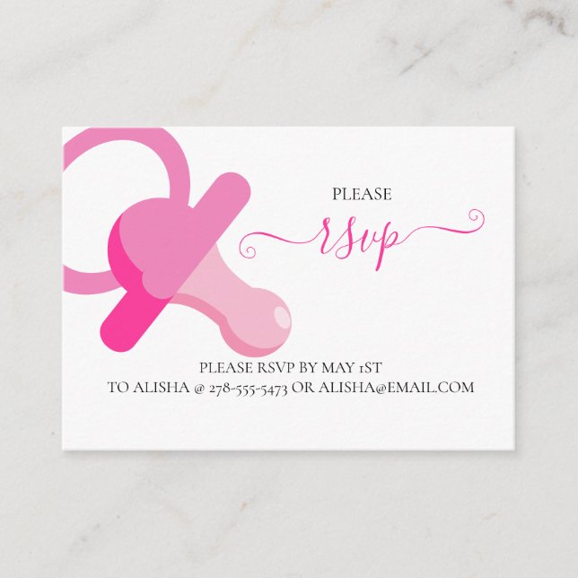 PINK BINKY, carte de boîtier RSVP BABY SHOWER (Devant)