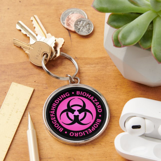 Pink Biohazard Warning Keychain (Desk)