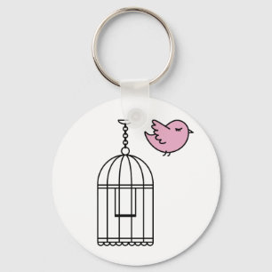 Pink Bird and Birdcage Keychain