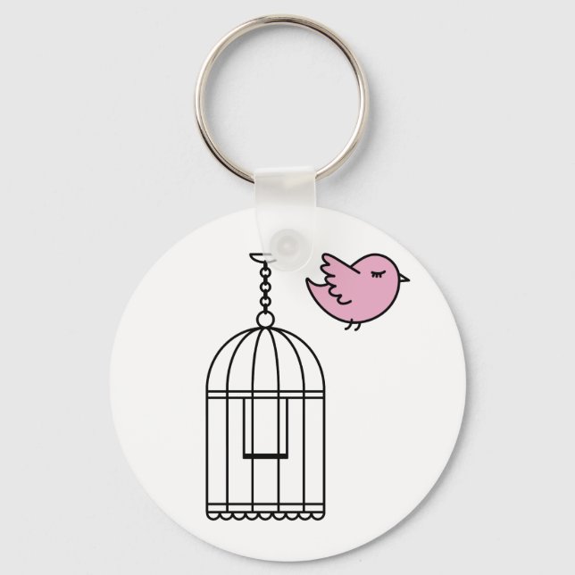 Pink Bird and Birdcage Keychain (Front)