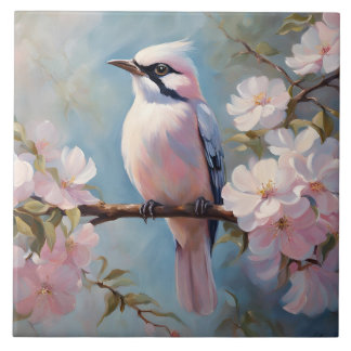 Pink Bird and Cherry Blossom Flowers Tile