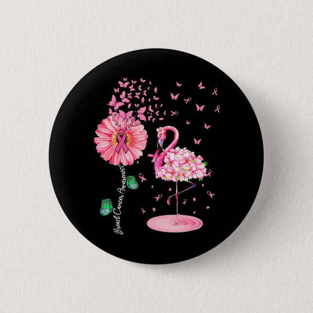 Pink Bird Flamingo Breast Cancer Awareness 2 Inch Round Button (Front)