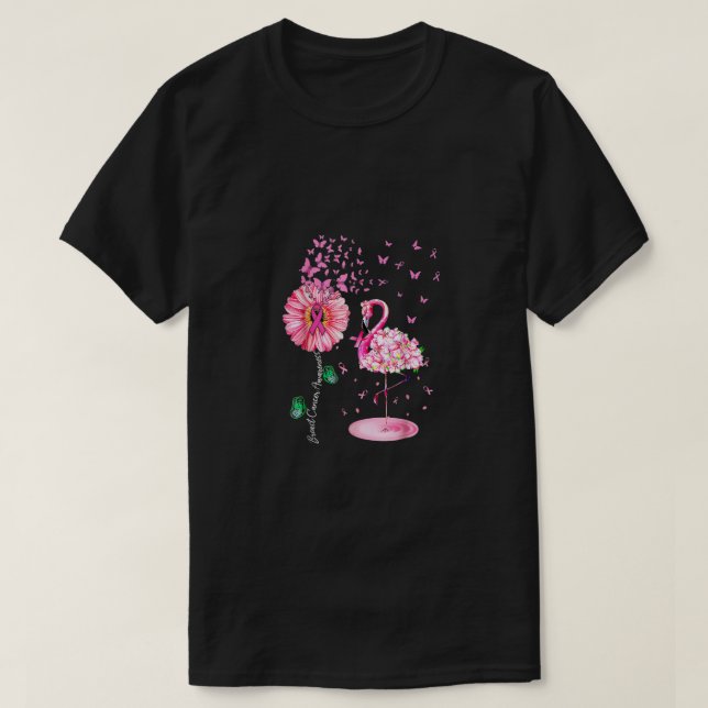 Pink Bird Flamingo Breast Cancer Awareness Womens  T-Shirt (Design Front)