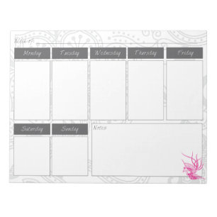 Pink Bird & Floral Pattern Weekly Calendar Notepad