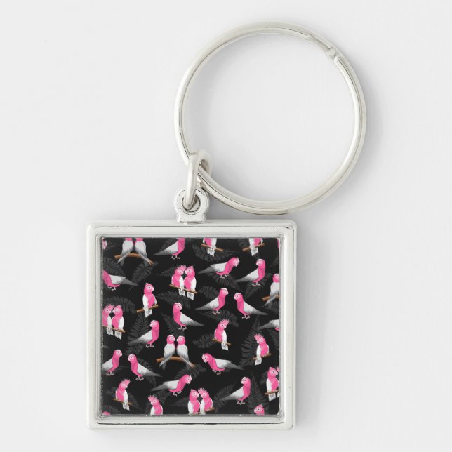Pink bird galah cockatoo pattern keychain (Front)