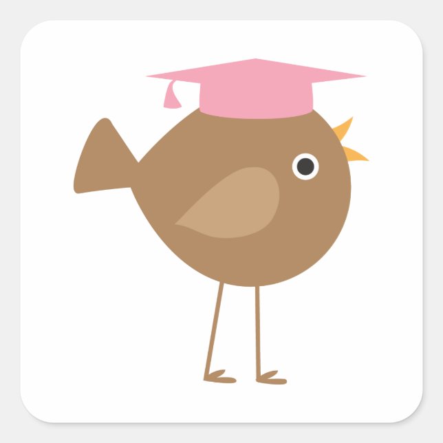Pink Bird Graduation Square Sticker (Front)