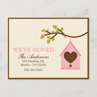 Pink Bird House Hanging Moving Announcements