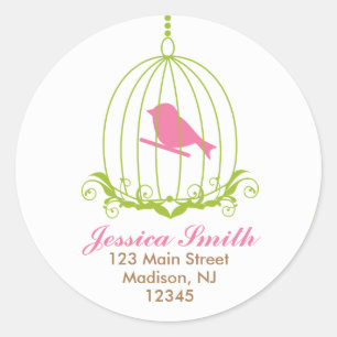 Pink Bird in cage Classic Round Sticker