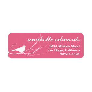 Pink bird on branch modern custom return address