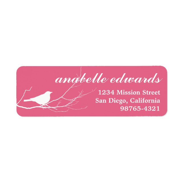 Pink bird on branch modern custom return address (Front)