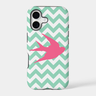 Pink Bird Silhouette on Chevron Stripes