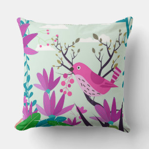 Pink Bird Throw Pillow