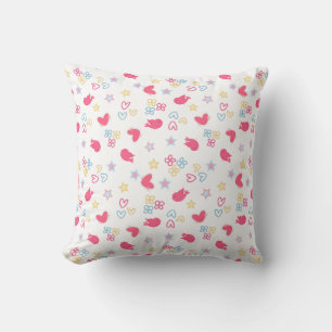 Pink Birds and Love Hearts Throw Pillow