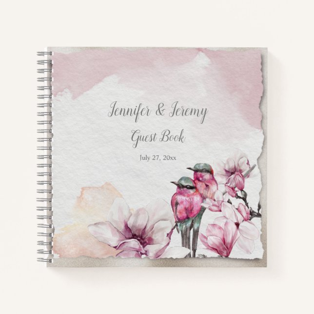 Pink Birds and Pink Flowers Guest Book (Front)