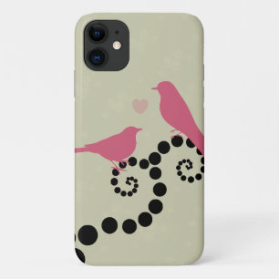 Pink Birds, Birds On Tree, Dots, Hearts, Love iPhone 11 Case