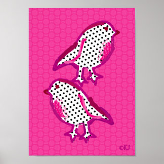 'pink birds' digital painting poster