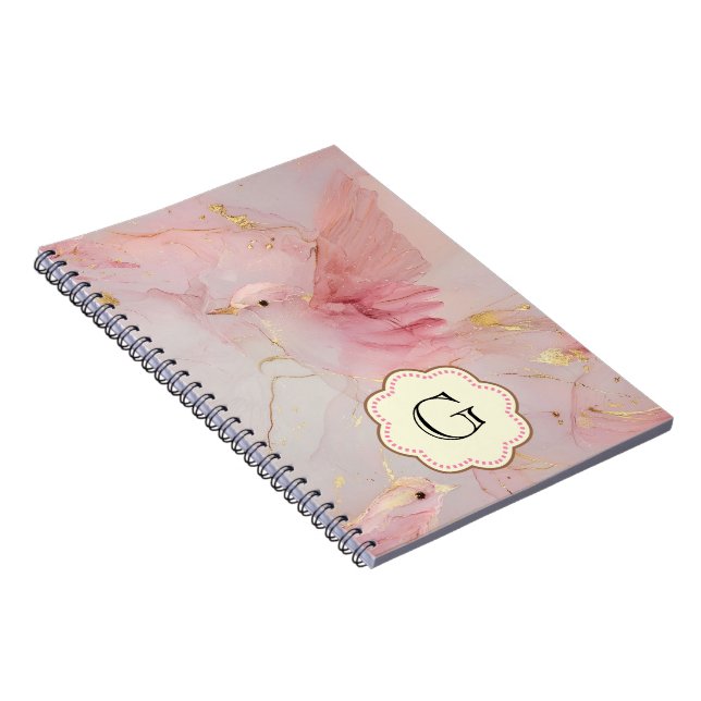 Pink Birds Monogram Notebook (Right Side)