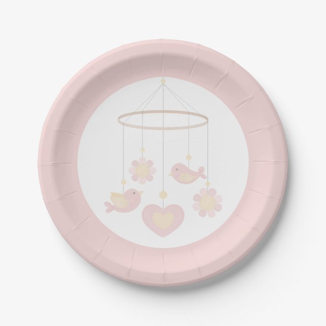 Pink Birds Nesting Party Paper Plate (Front)