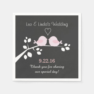 Pink Birds on Branch Bride/Groom Wedding Napkins