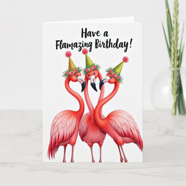 Pink Birds Party Hat Card (Front)