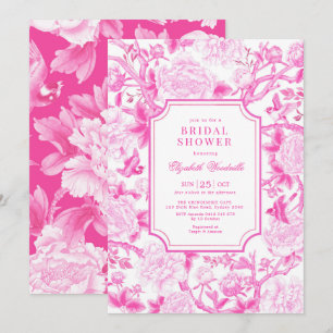 Pink Birds & Peonies Chinoiserie Bridal Shower Invitation